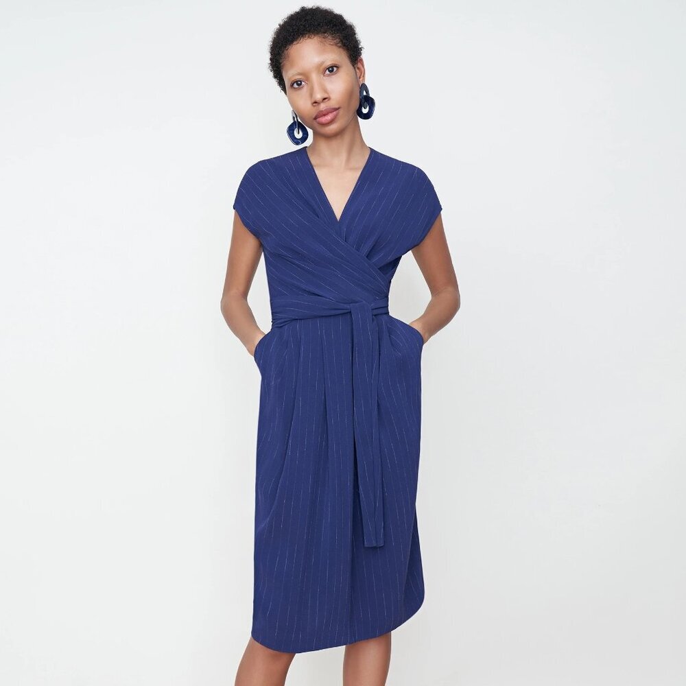 MM LaFleur The Noel Dress - Faded Stripe - Navy Blue/Ivory - 2